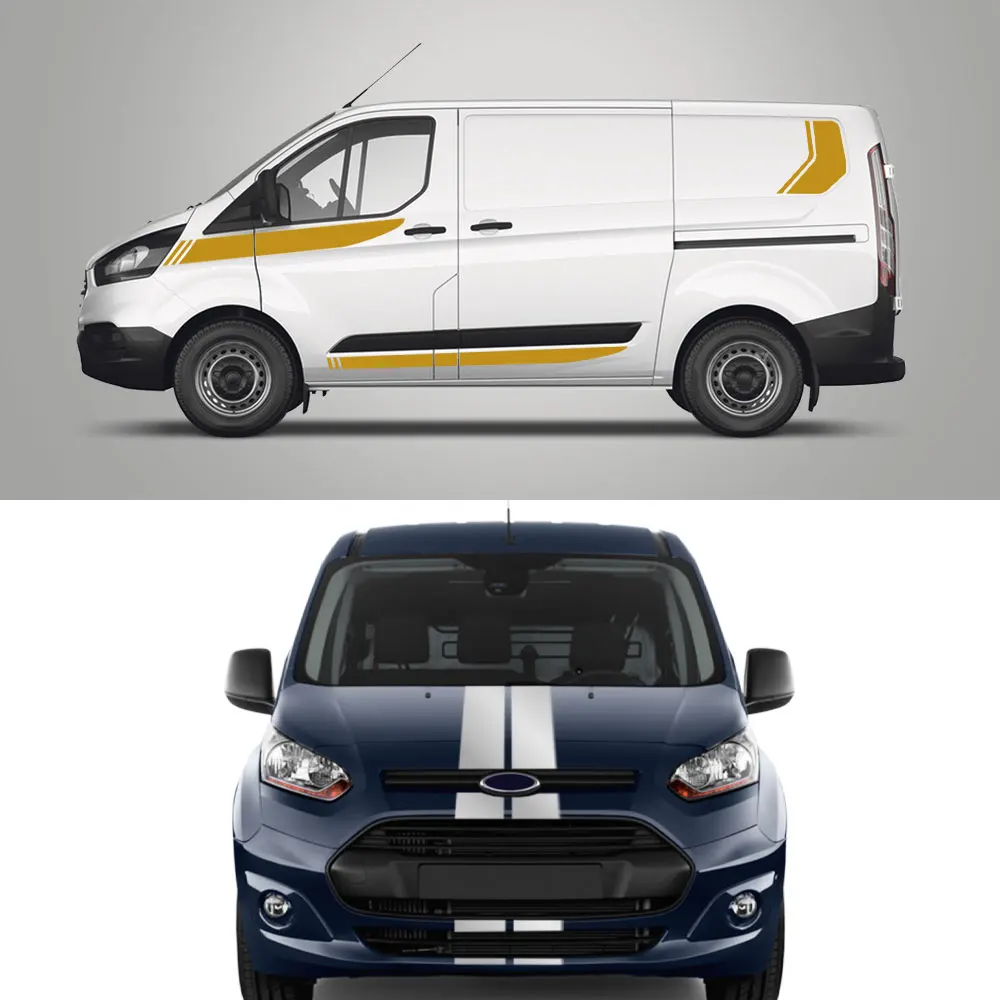 2Pcs/Lot Car Stickers For Ford Transit Tourneo Custom MK7 MK8 MK9 Sport STRIPE KIT Van Vinyl Decals Tuning Auto Accessories