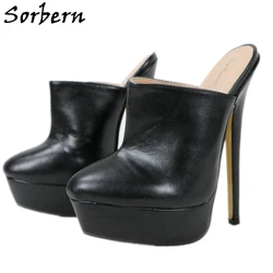 Sorbern moda donna nera muli pompa scarpa tacchi alti punta a punta piattaforma Slip On Lady Mules tacchi a spillo 18Cm colori personalizzati