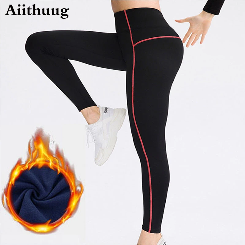 

Aiithuug High Waist Capris Yoga Pants Velvet Fleece Workout Leggings for Women with Pockets Winter Sports Legging Running Tights