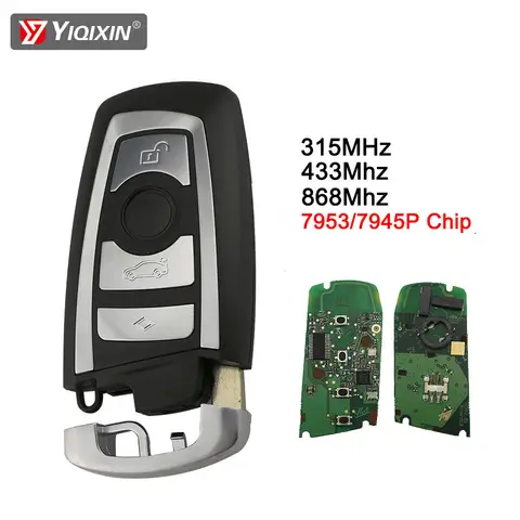 YIQIXIN 원격 자동차 키 BMW CAS4 F 3 5 7 시리즈 E90 E92 E93 E60 X5 F10 F20 F30 F40 새로운 5 7 시리즈 315/434/868Mhz pcf7945