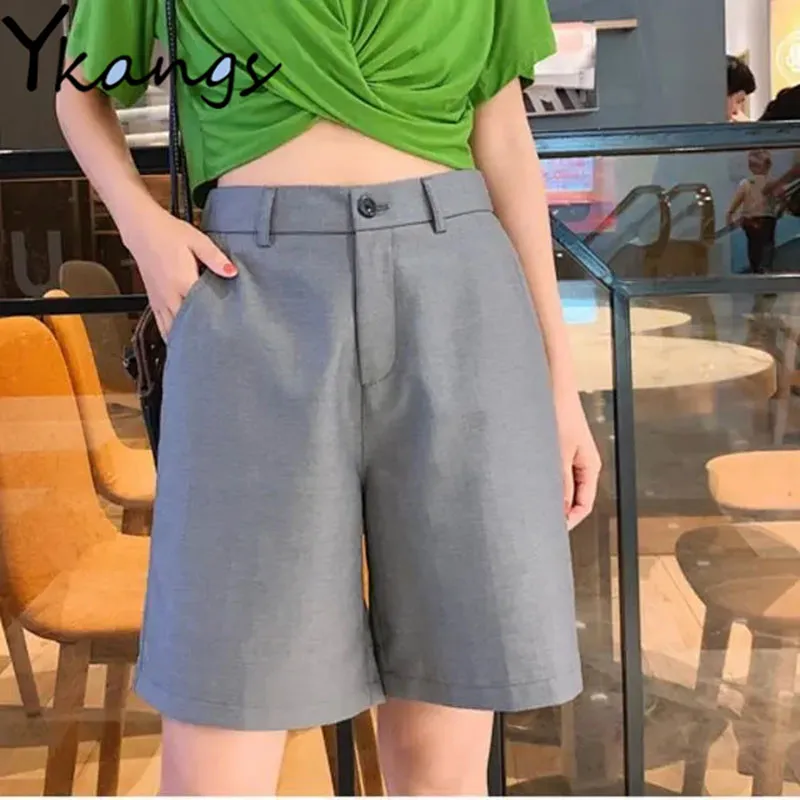 

Solid Color Office Suit Shorts Summer All-match Breathable Women High Waist Shorts Korean Fashion Straight Ladies Sports Shorts