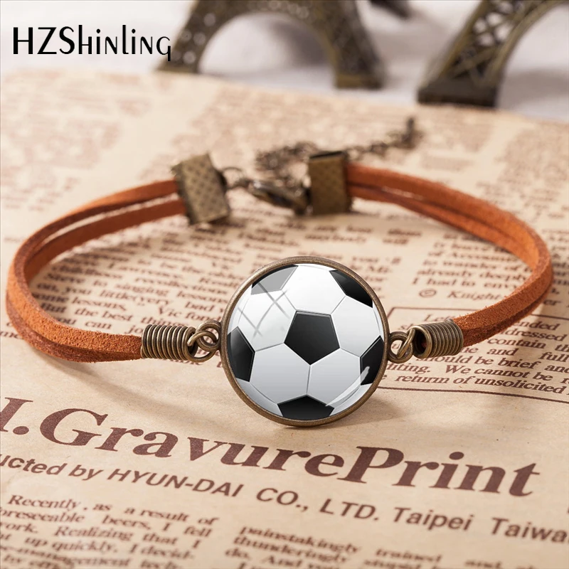 2020 New Fashion Basketball Baseball Leather Bracelet Football Glass Cabochon Bracelet Jewelry Accessories image 4