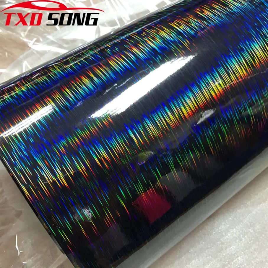 50*200/300cm New Arrival Holographic Laser Black Car Wrapping Foil Console Computer Laptop Skin Phone Cover Motorcycle