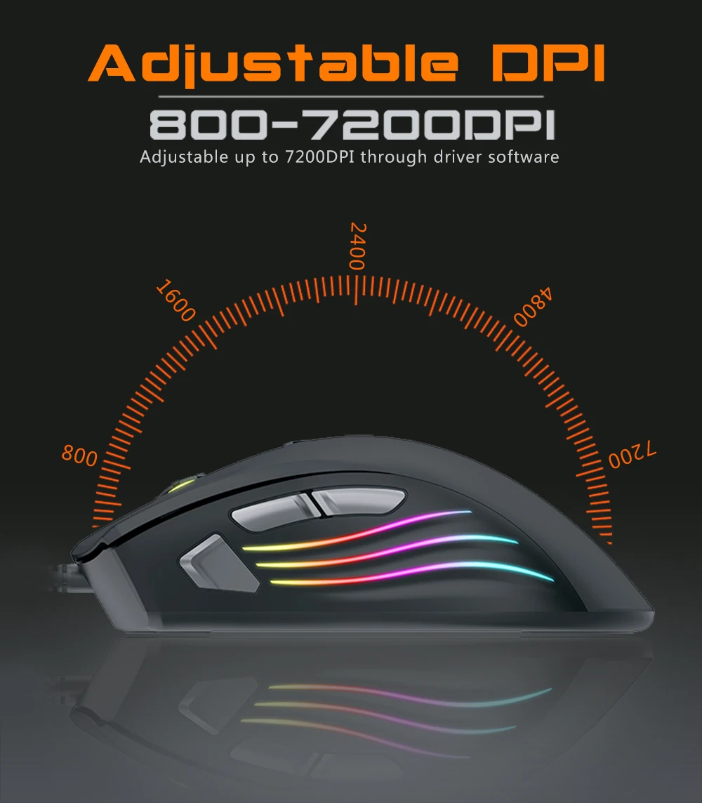 Professione Mouse da gioco cablato Mouse per Computer 7200DPI sensore ottico RGB retroilluminazione Mause per PC Laptop Gamer