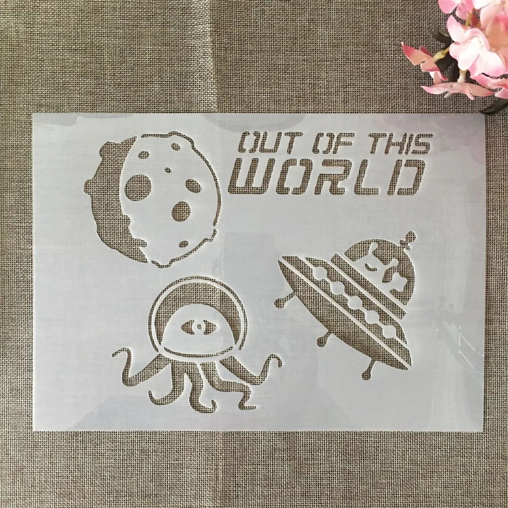 A4 29cm Out of World Alien Spacecraft DIY Layering Stencils Wall Painting Scrapbook Coloring Embossing Album Decorative Template