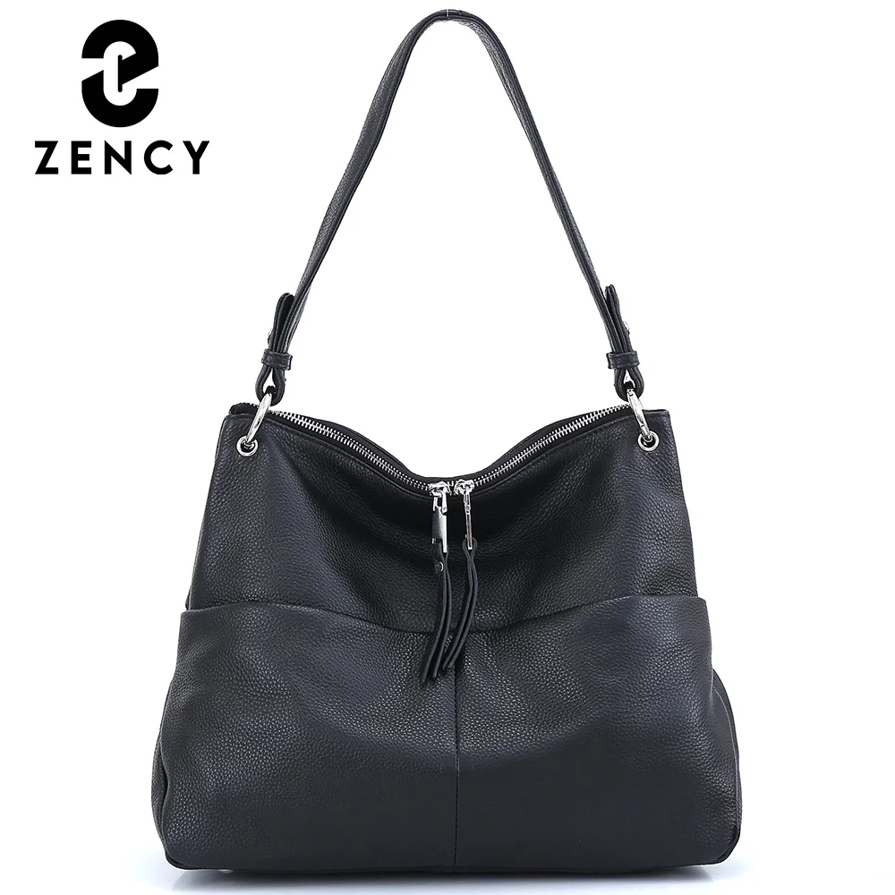 Zency Soft First Layer Cowhide Leather Handbag Large Capacity Classic Fashion Shoulder Bags Multi-function Female Crossbody Bag