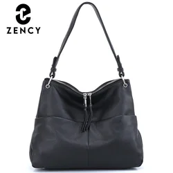 Zency-女性のための本革のハンドバッグ,大容量,クラシックなファッション,ショルダーバッグ,多機能