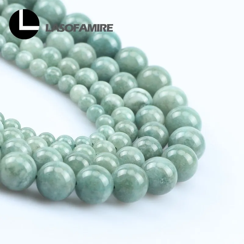 Natural Stone Smooth Green Burmese Jades Round Loose Beads For Jewelry Making DIY Bracelet Necklace 15\