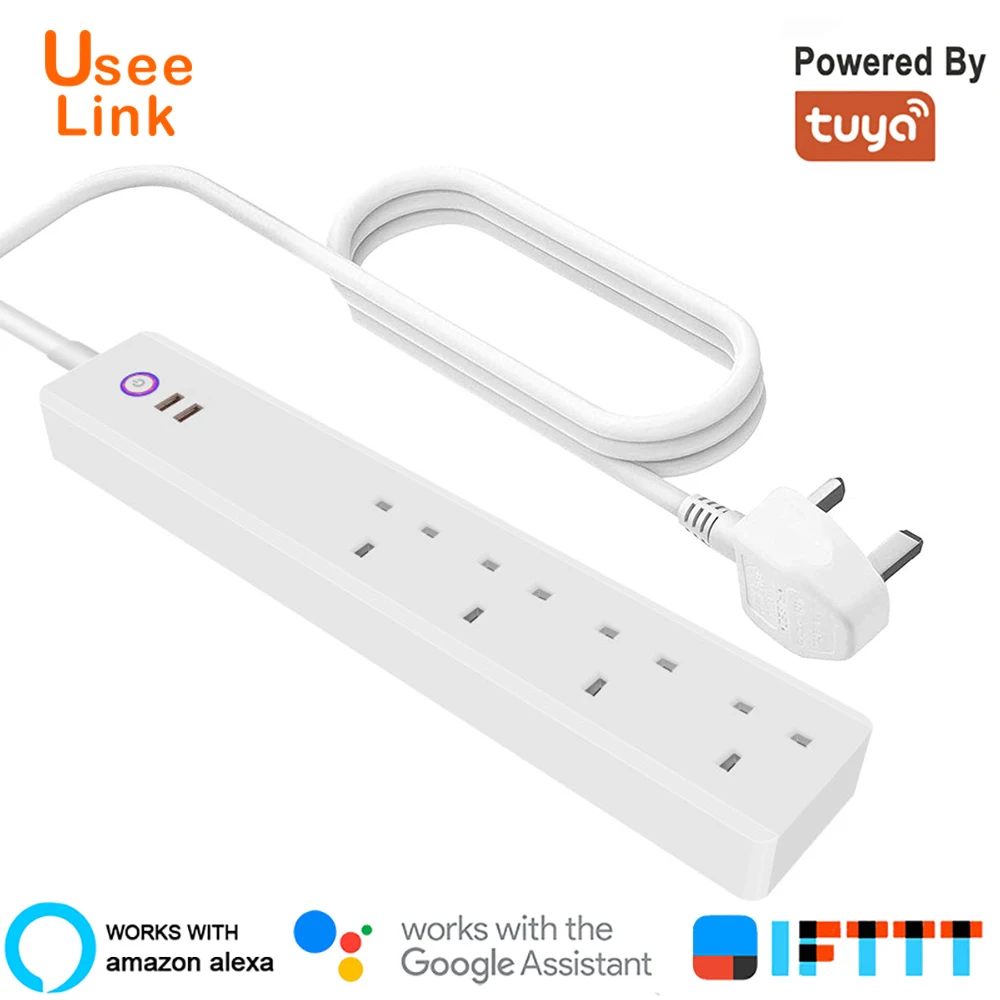 

Smart Power Strip,UseeLink WiFi Power Bar Multiple Outlet Extension Cord with 2 USB and 4 Individual Controlled AC Plugs by Tuya