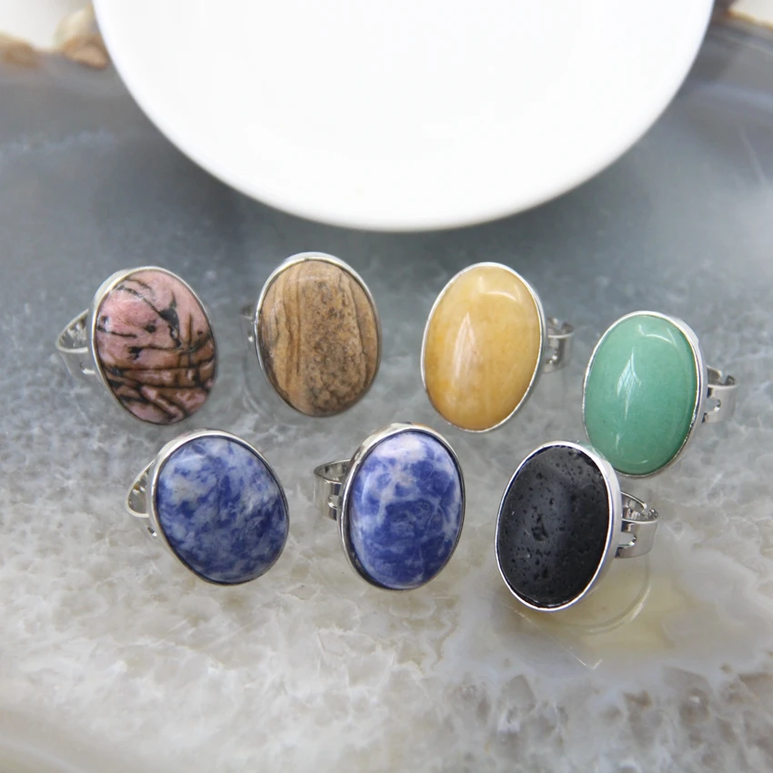 Oval Natural Quartz Amethyst Crystal Adjustable Rings,Cabochon Healing Energy Gems Rings Jewelry Gift,Women\'s Party Finger Rings