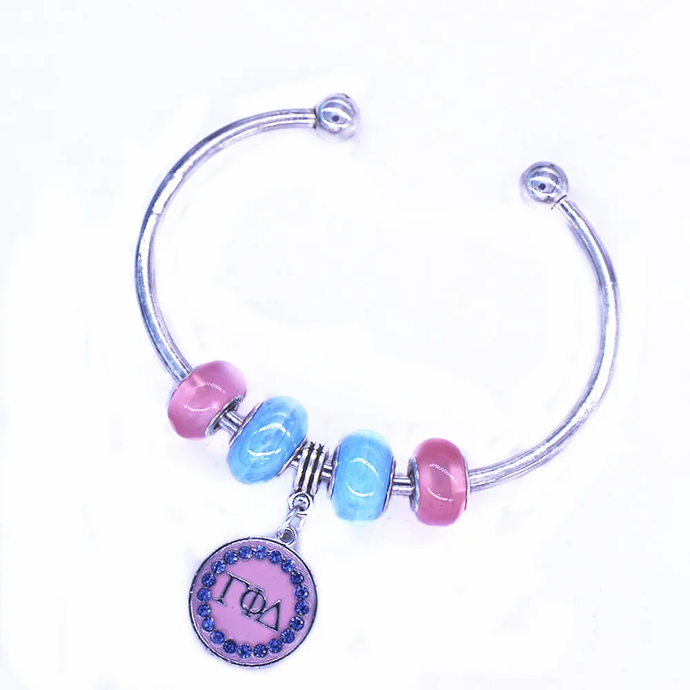 Baby Blue and Pink Beads Greek Letter Sign Gamma PHI Delta Bracelets Sorority Bangles For Women