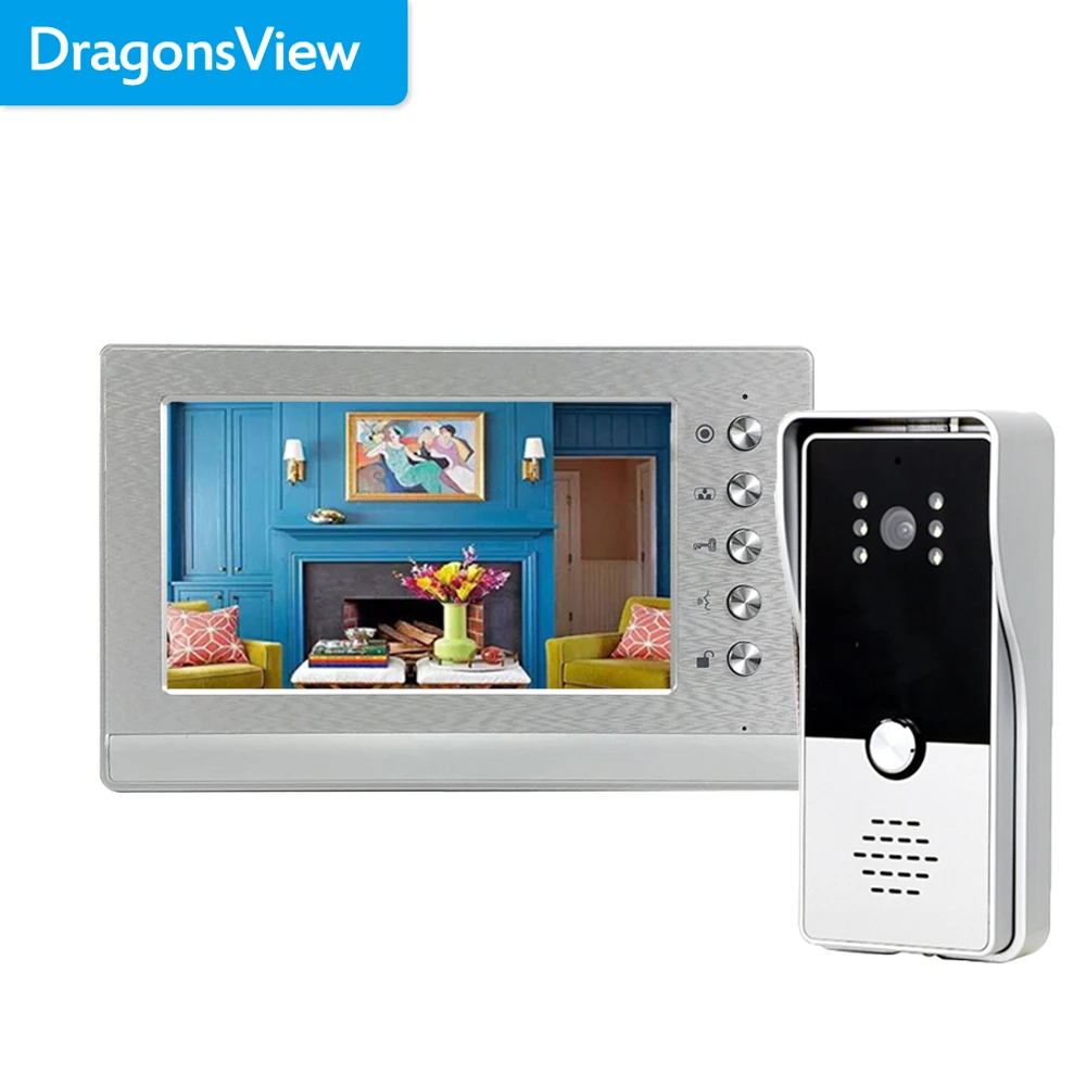 Dragonsview-videoportero con cable de 7 pulgadas, Monitor interior, teléfono de puerta para sistema de Control de acceso de puerta, desbloqueo de conversación