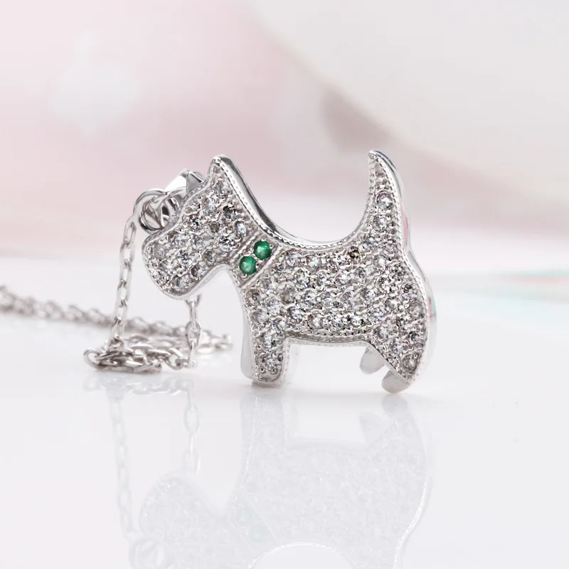 Buyee 925 Sterling Silver Cute Pendant Chain Lovable Puppy White Zircon Dog Necklace for Women Fashion Animal Fine Jewelry Chain