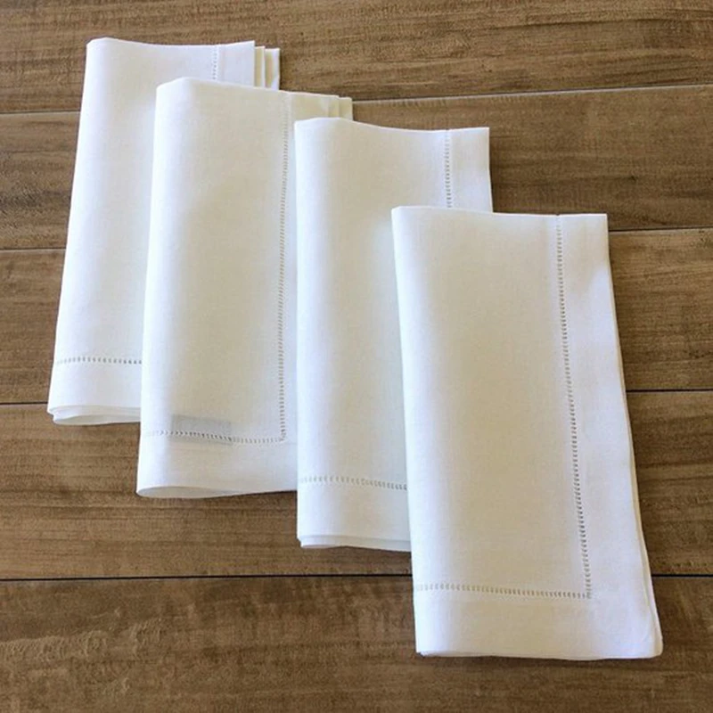 1 Piece 100% Pure Linen hemstitch napkins in white color, 45X45cm