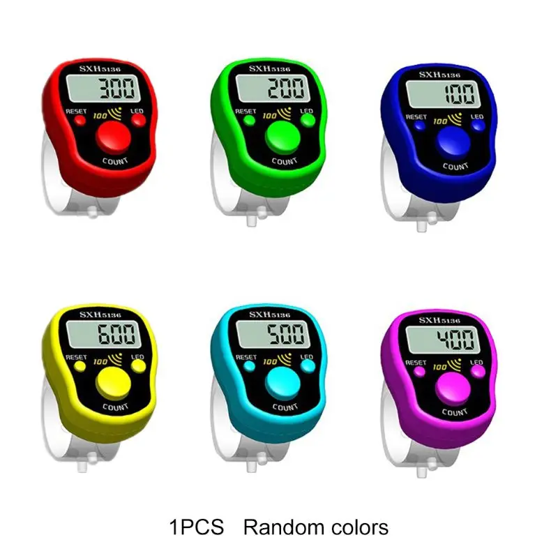 LED Finger Tally Counter Digital Electronic Tasbeeh Counter Lap Track Handheld Clicker for w/ Ring Resettable Digits Dis