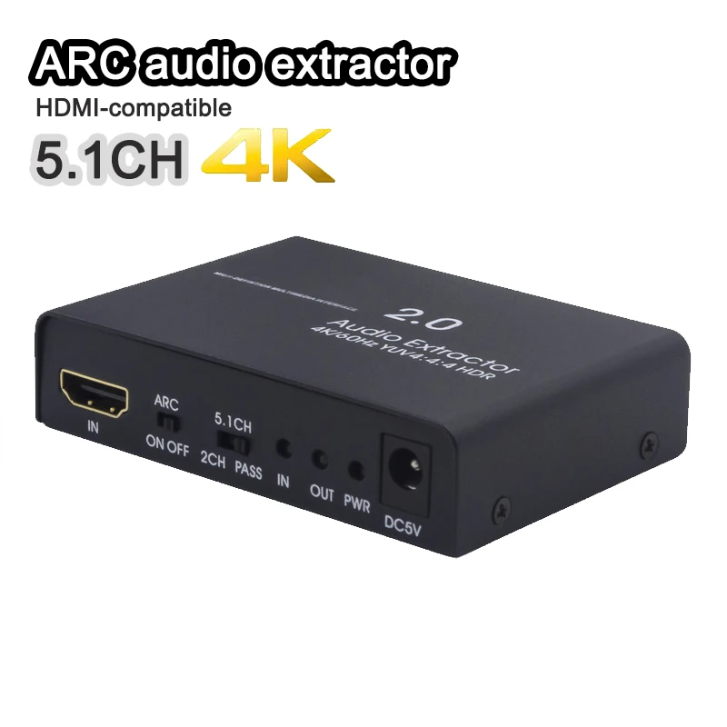 Extractor de audio arc 5,1 compatible con HDMI, divisor de audio 4K/60Hz YUV4:4:4 HDR HD 3,5mm jack óptico TOSLINK SPDIF HDMI2.0
