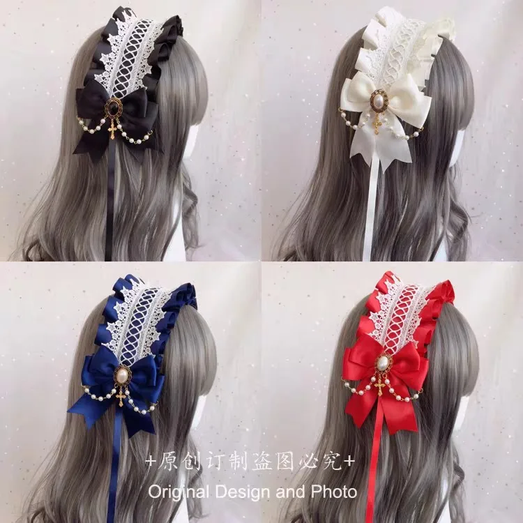 Tocado de Lolita estilo japonés gótico oscuro, accesorios para el cabello, diadema de sirvienta