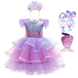 Mermaid Ariel Princess Girl Dress Cosplay Costumes for Kids Baby Girl Mermaid Dress Up Sets Children Halloween Wedding Clothing