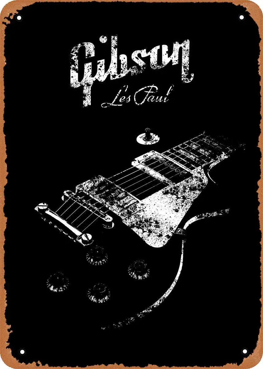 Guitars Music Gibson Les Paul Body Plaque Poster Metal  8" x 12" Vintage Retro Wall Decor