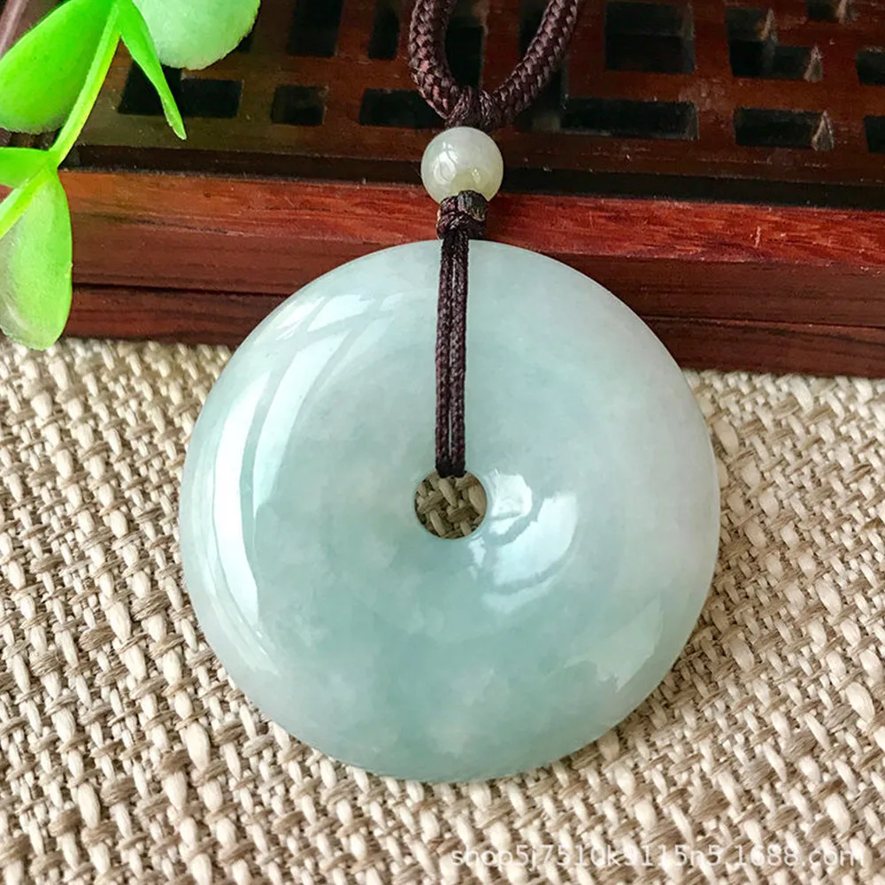 Emerald Donut 25mm Pendant Myanmar Old Mine Jade Necklace Jewelry Chain Highend Lucky Buckle Holiday Gift Accessories