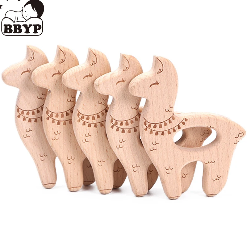 

Wooden Alpaca Teether DIY Sheep Baby Chewing Pendant Nursing Sensory Teething Pacifier Dummy DIY Jewelry Animal Teething Toys