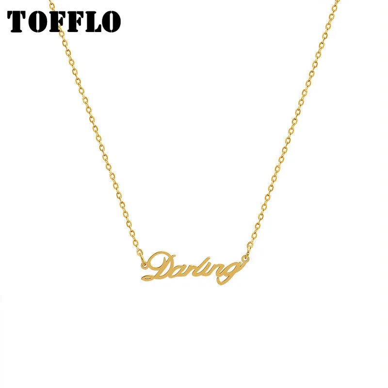 TOFFLO Stainless Steel Jewelry English Darling Necklace Women's Fashion Simple Clavicle Chain New Year Gift BSP645