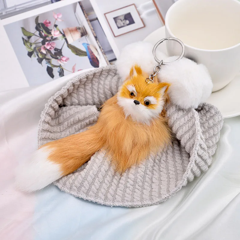 Cute Fox Plush Animal Keychain Backpack Pendant Key Chain Bag Car Trinket Women Girl Gift Creative Ornaments Keyring Jewelry