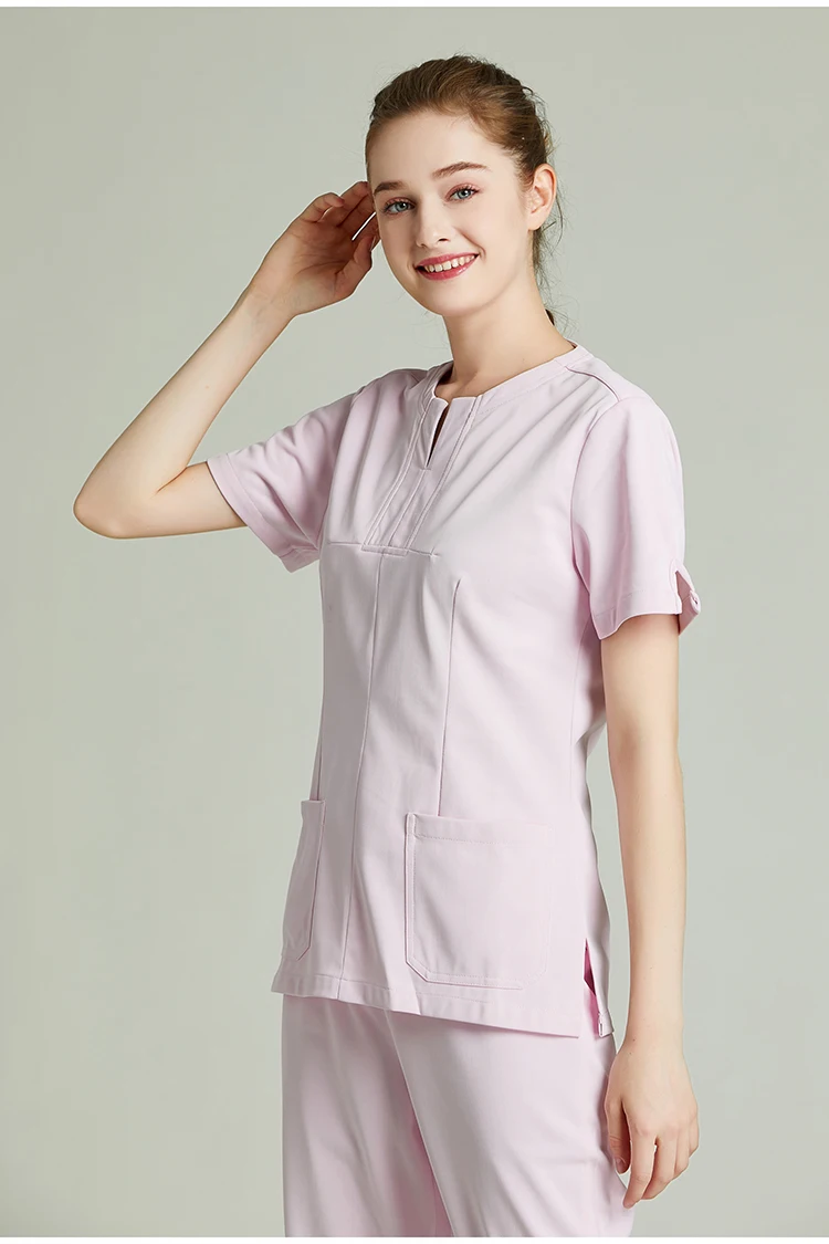 New Women Scrub Clothes Set Dental Pet Clinic Healthy Beauty Salon Breathable Working Uniform Fashion Design Slim Fit