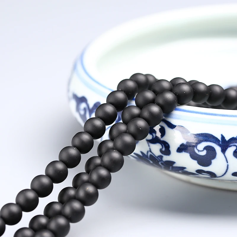 free delivery Natural Stone Black Matte Onyx Agates Round Beads Frost Dull Polish Agat Beads for Jewelry Making 15.5 inches 4/6/