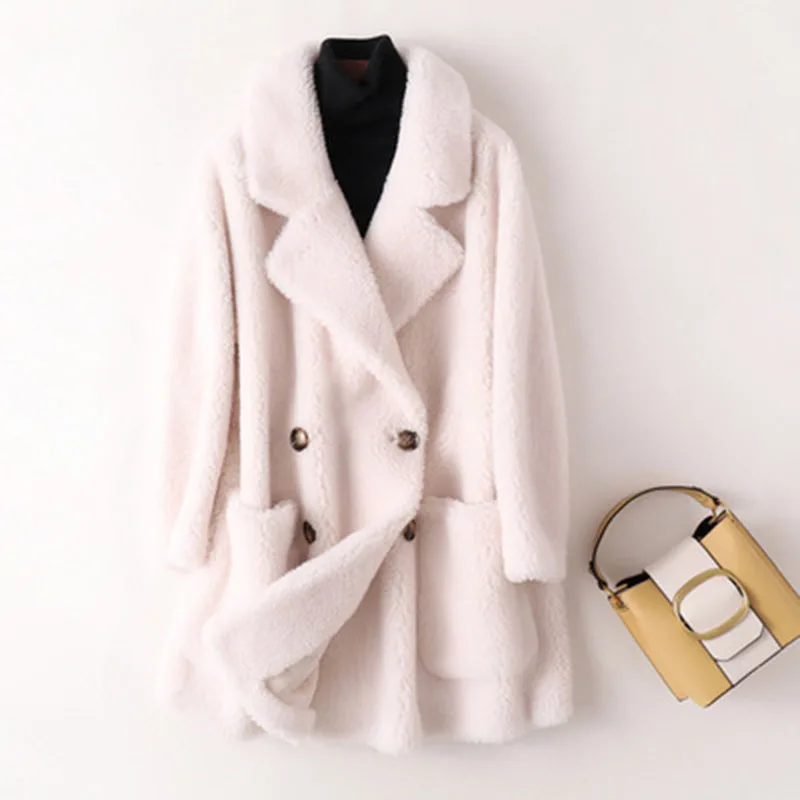 

Sheep Fleece High Quality Australian Womens Wool Coats Thick Warm Elegant Loose Casual Outwear Winter Coat For Female