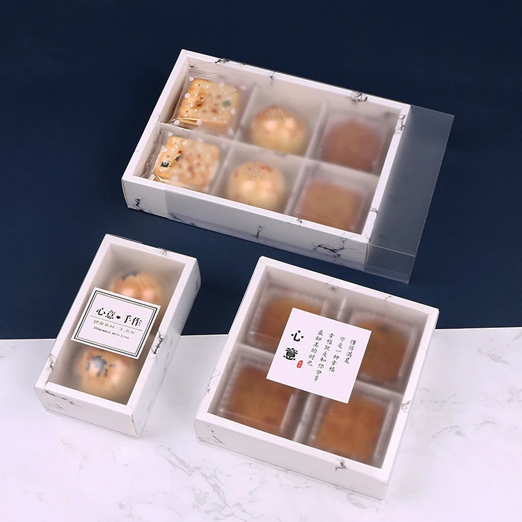 4 Size Marble Printing Wedding Party Gift Box With PVC Cover Moon Cake Packaging Box Marble Drawer Paper Box 100pcs/lot