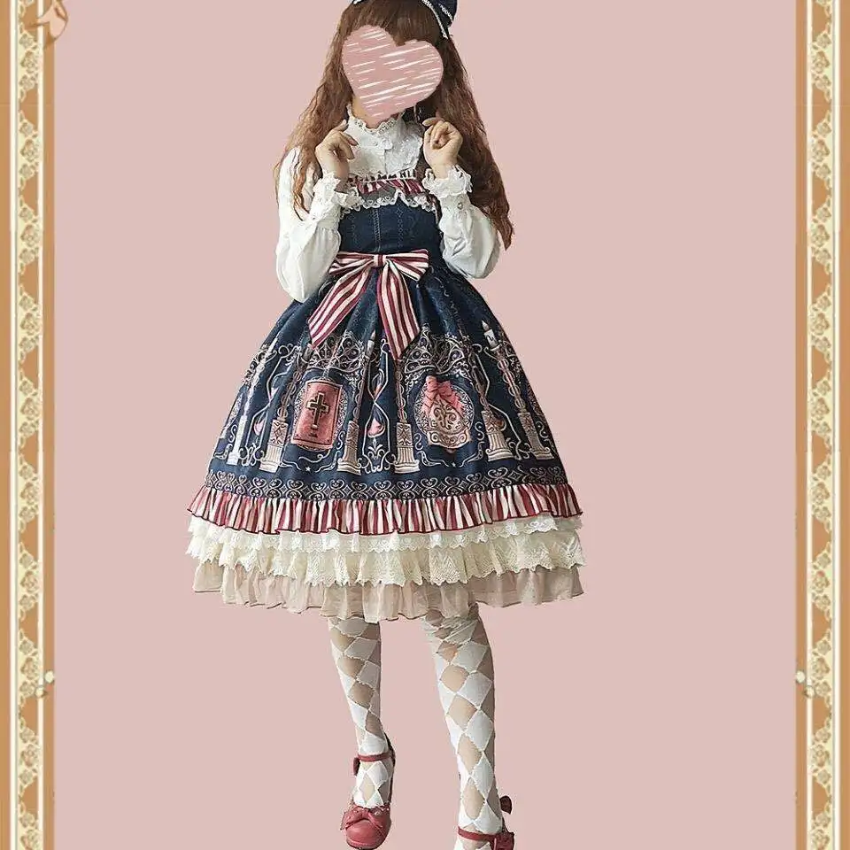 Gothic palace sweet princess lolita strap dress stampa vintage a vita alta abito vittoriano kawaii girl gothic lolita cos loli