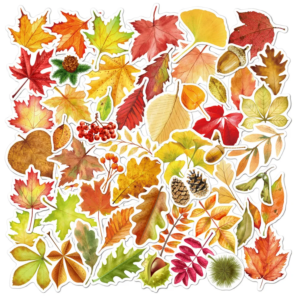 55pcs Maple Leaf Graffiti Autumn Leaves Stickers Notebook Laptop Phone Case Air Conditioner Trolley Luggage Waterproof Sticker