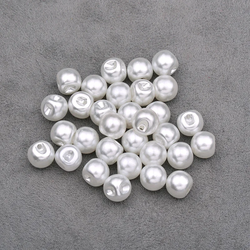 JUNAO 50pcs 8 10 12 mm White Pearl Buttons Plastic Round Beads Flatback Sewing Buttons Shank Pearl Beads for Clothing Decoration