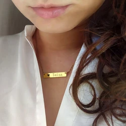 Code Engraving Personalized Square Bar Custom Name Necklace Stainless Steel Pendant Necklace Gold 3 Colors Women/Men Custom Gift