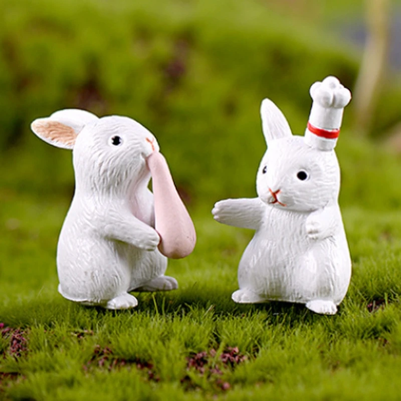 12PCS Set Miniature Figure Ornaments Rabbit Easter Day Mini Toy Cake Home Flower Decorations 3.8cm