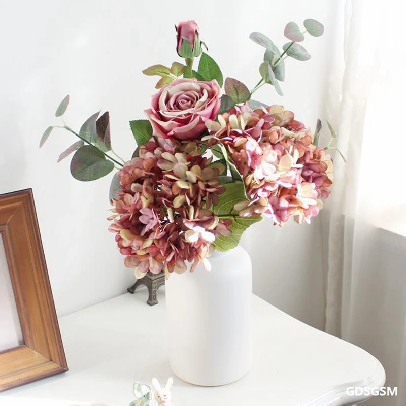 Künstliche Blumen Seide Hortensienvase für Heimdekoration Zubehör Hochzeit dekorative gefälschte Pflanzen Weihnachtsgirlande Material – Detail 19