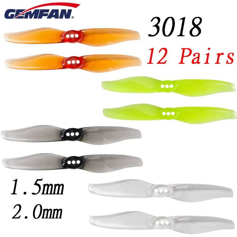 12Pairs/GEMFAN Hurricane 3018 3 Inch 3x1.8 2-Blade Propeller 1.5mm/2.0mm Hole T Mount for RC Drone Multirotor Parts Accessories