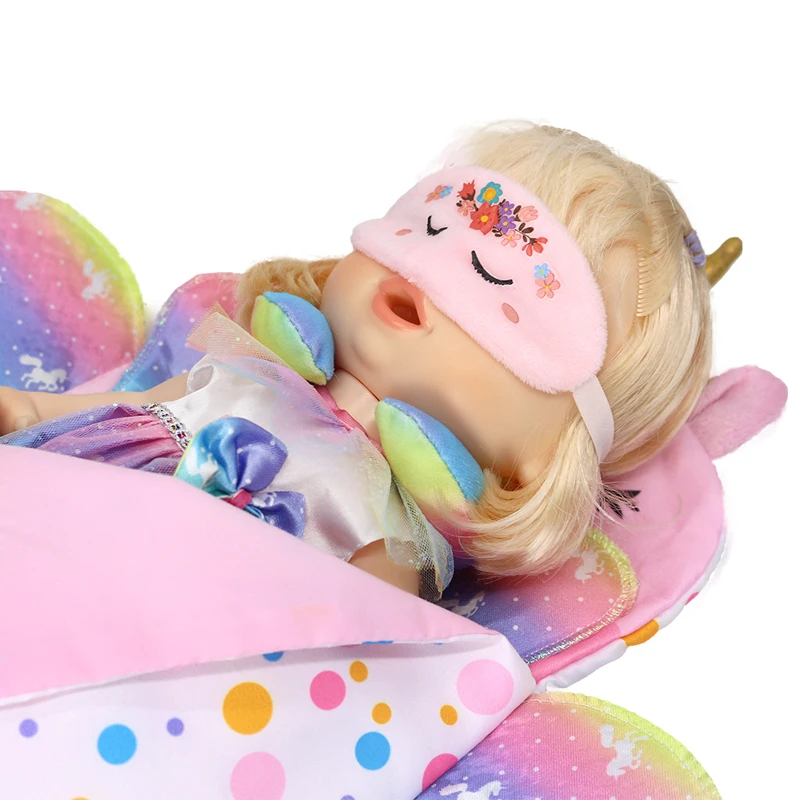 17นิ้วตุ๊กตาเด็กทารก Sleeping Bag Rainbow สี Reborn ตุ๊กตาทารกพกพากระเป๋าเด็กของขวัญหมอน Eye Mask ตุ๊กตาอุปกรณ์เสริม