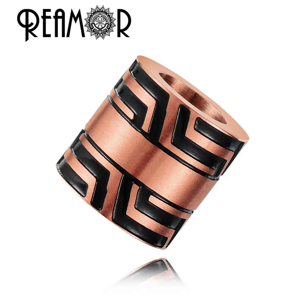 REAMOR 5pcs Black Blue Gold Color Beads 316l Stainless Steel Big Hole Colorful Round Beads For DIY Men Bracelet Jewelry Making