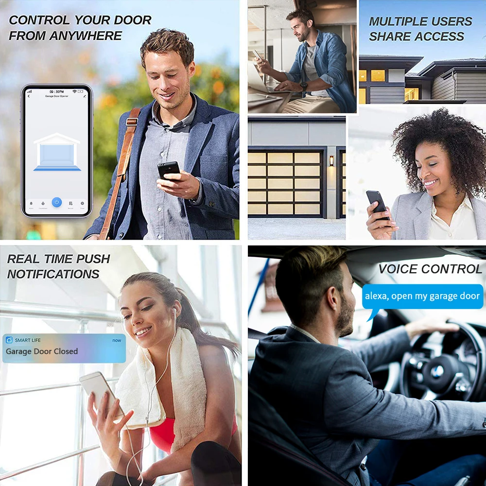 LoraTap Tuya Smart Life Sensori per porte del garage Controller per apertura Interruttore WiFi Apertura Alexa Controllo remoto domestico Contatto Portale vocale