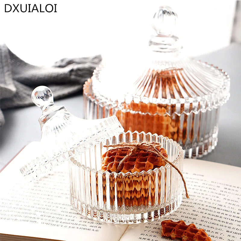 European of crystal storage vessel of glass Candle bowl with sugar cover Candy cans Diamond of caramel storage box of Monili