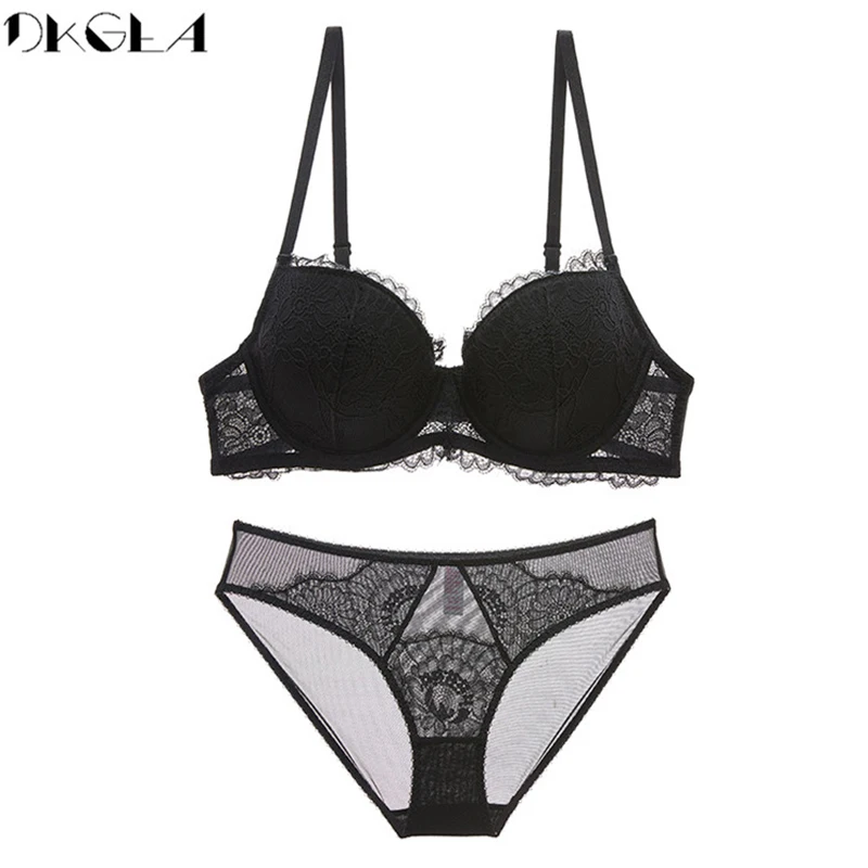 New Fashion Thin Cotton Underwear Set Women Embroidery Brassiere Sexy Bra Panties Set Plus Size D E Cup Lace Lingerie Set Green