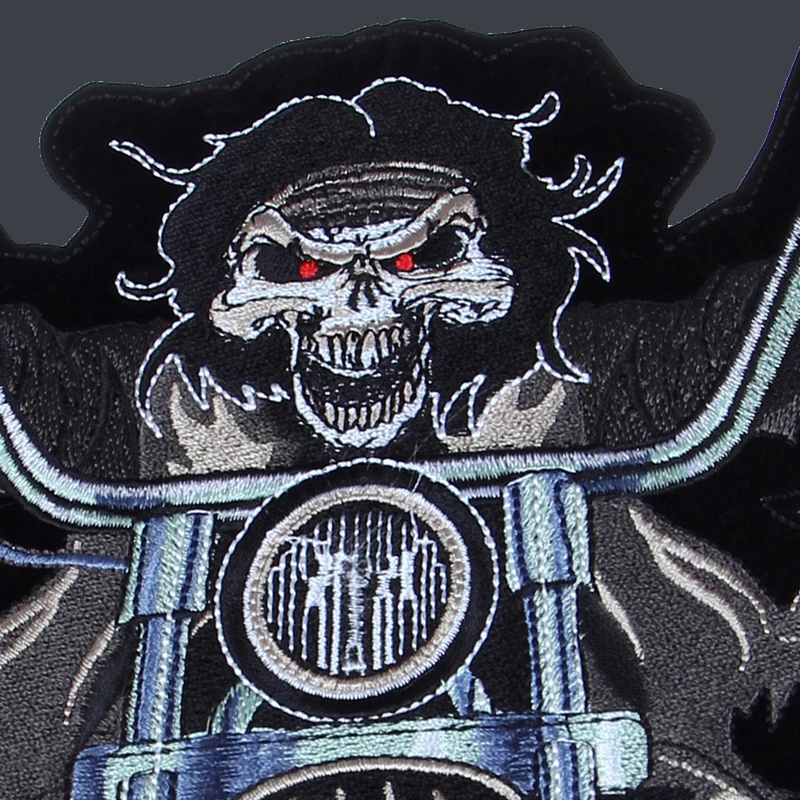 12.5 inches large Embroidery Patches Locomotive skeleton for Jacket Back Vest Motorcycle Biker Iron on Skull Ghost Rider needwor