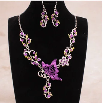 Wedding Jewelry Set Bride Rhinestone Jewelry Set Silver Plated Butterfly Choker Necklace Earrings Set Jewelry For Women Girls