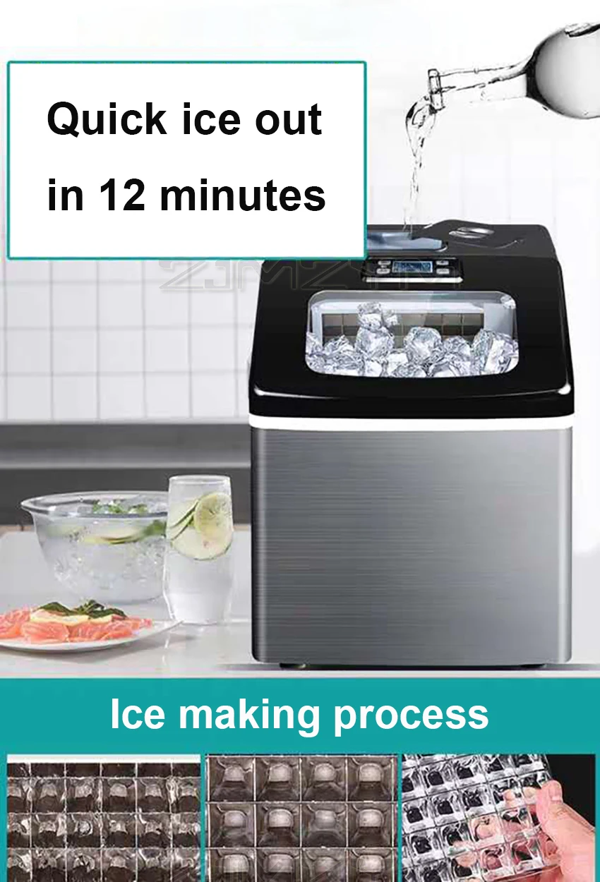 Máquina de HZB-20F comercial pequeña para el hogar, fabricante de cubitos de hielo cuadrados y automáticos, acero inoxidable, 25Kg/24H, tienda de té y leche, Fabricación de hielo