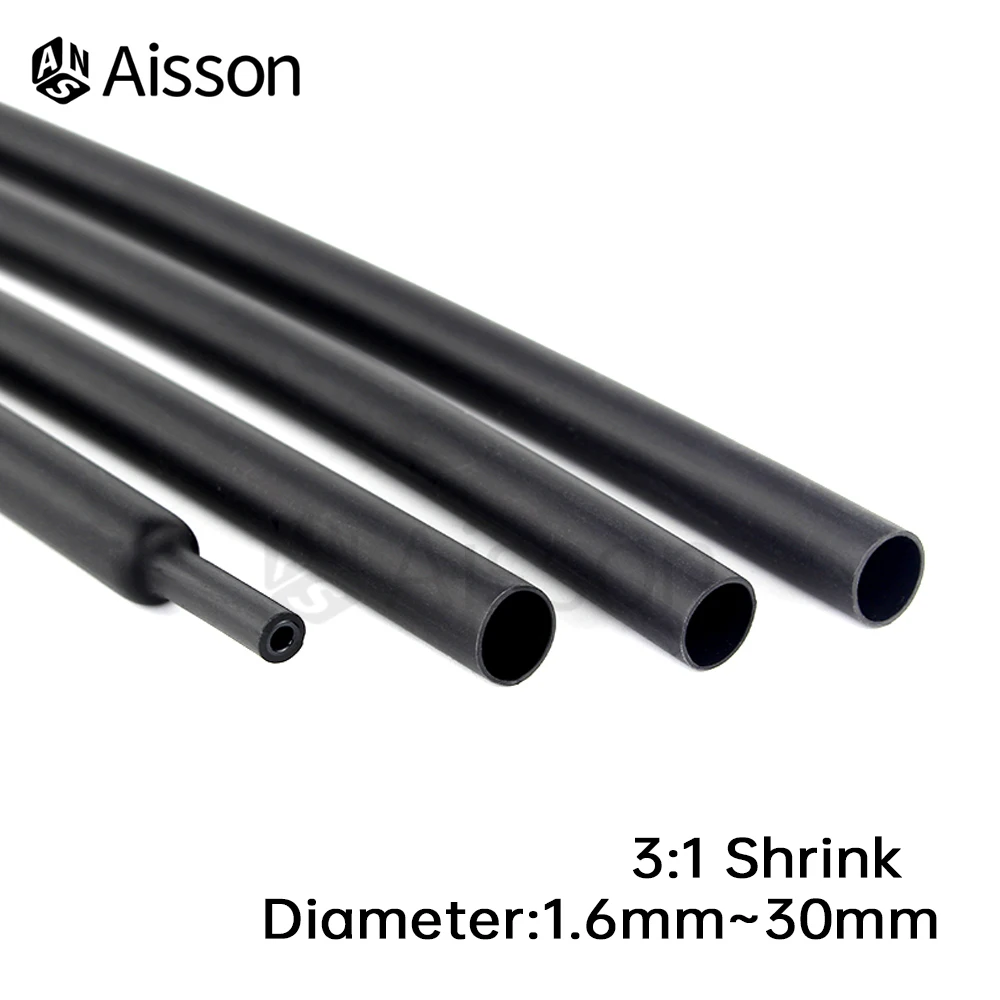 1M Length 3:1Black Heat Shrink Tube With Double Wall Glue Tube Diameter 1.6-30mm Cable Adhesive Lined Sleeve Wrap