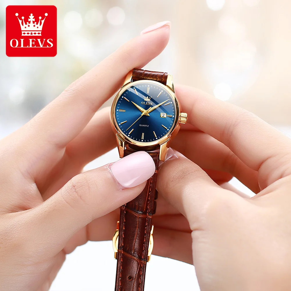 OLEVS Frauen Watche Top Marke Luxus Mode Bussness Atmungsaktive Leder Leuchtende Hand Quarz Armbanduhr Geschenke für Frauen