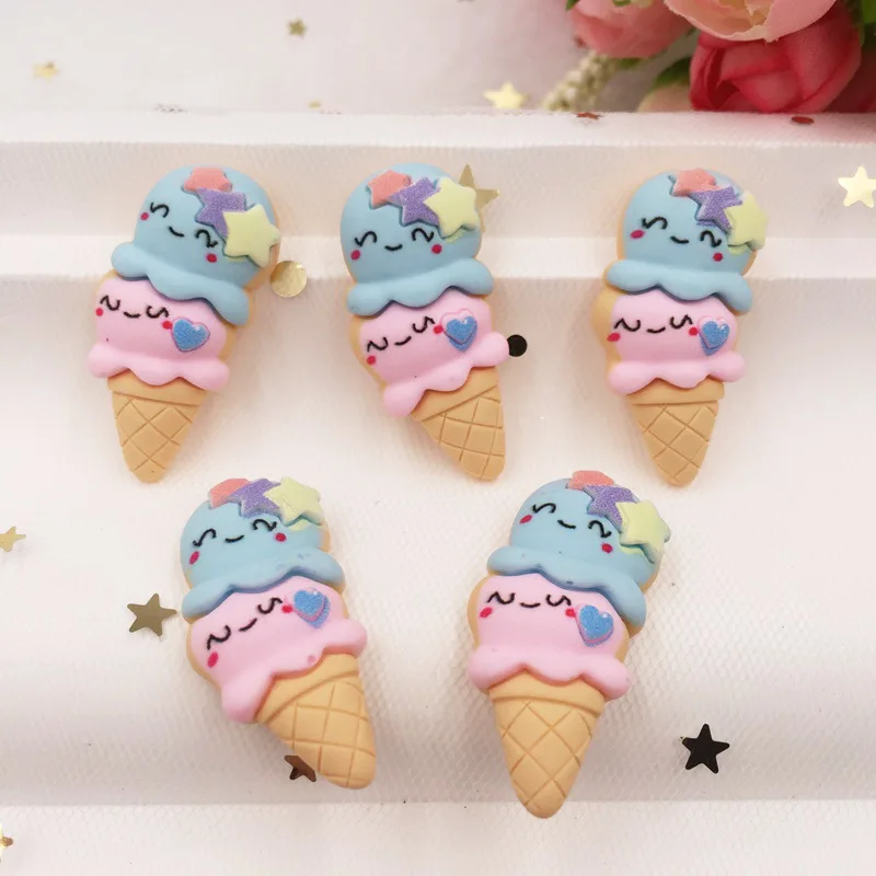 Hand Painted Resin Mix Kawaii Colorful  Ice Cream Flatback Cabochon Stone 7PCS Scrapbook DIY  Decor Home Figurine Crafts