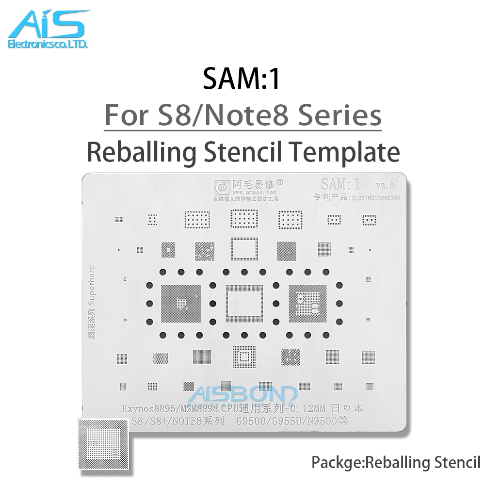 Amaoe SAM1 BGA Reballing Stencil per Samsung S8 S8 + Note8 SM5720 G9500 G955U N9500 Exynos8895 MSM8998 CPU Re-balling repair tool